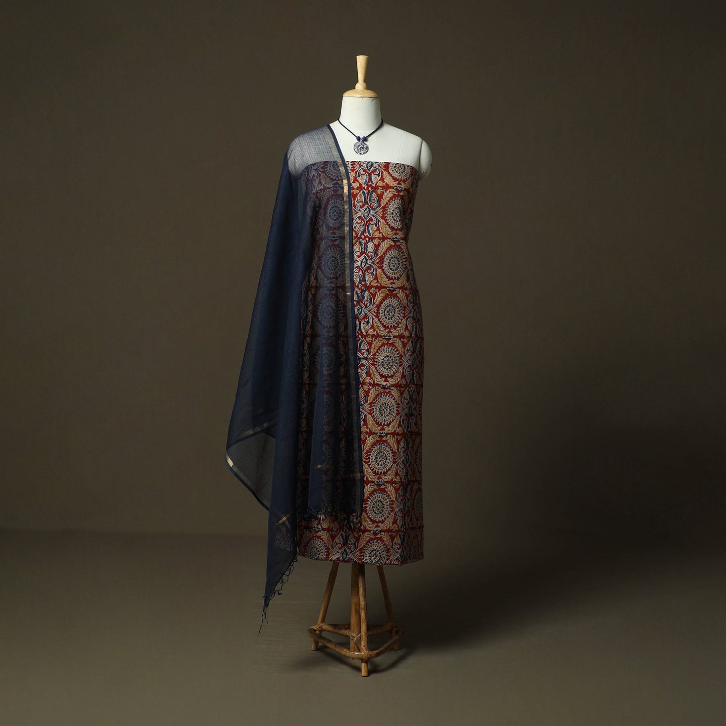 Pedana kalamkari hand block print natural dyed cotton 2pc