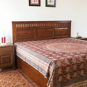 Red - Pedana Kalamkari Block Printed Cotton Double Bedcover (107 x 88 in)