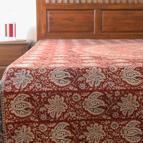 Red - Pedana Kalamkari Block Printed Cotton Double Bedcover (107 x 88 in)