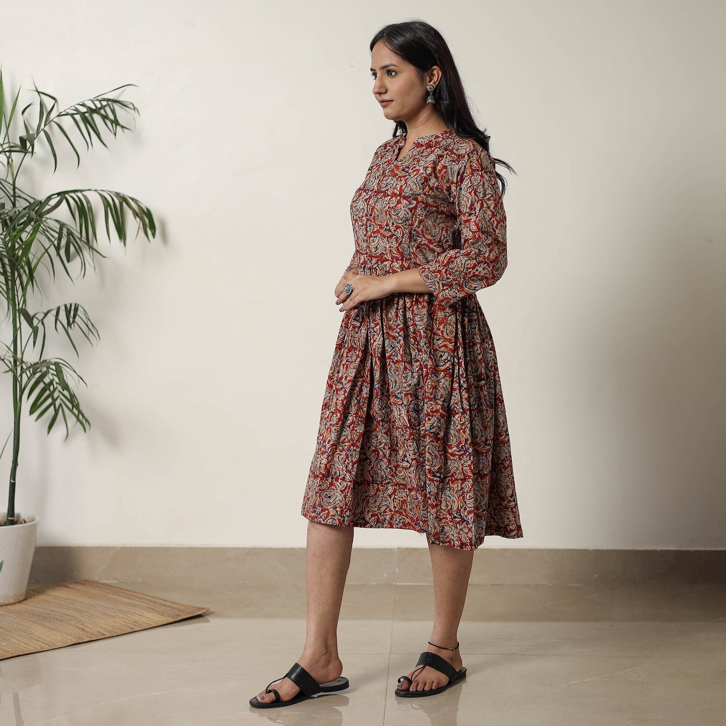 Buy Pedana Kalamkari Block Printed Cotton Flared Dress 02 Online at iTokri.com