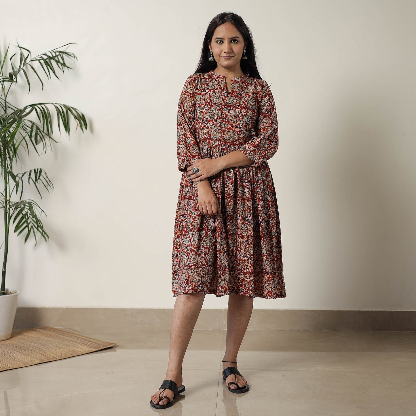Buy Pedana Kalamkari Block Printed Cotton Flared Dress 02 Online at iTokri.com