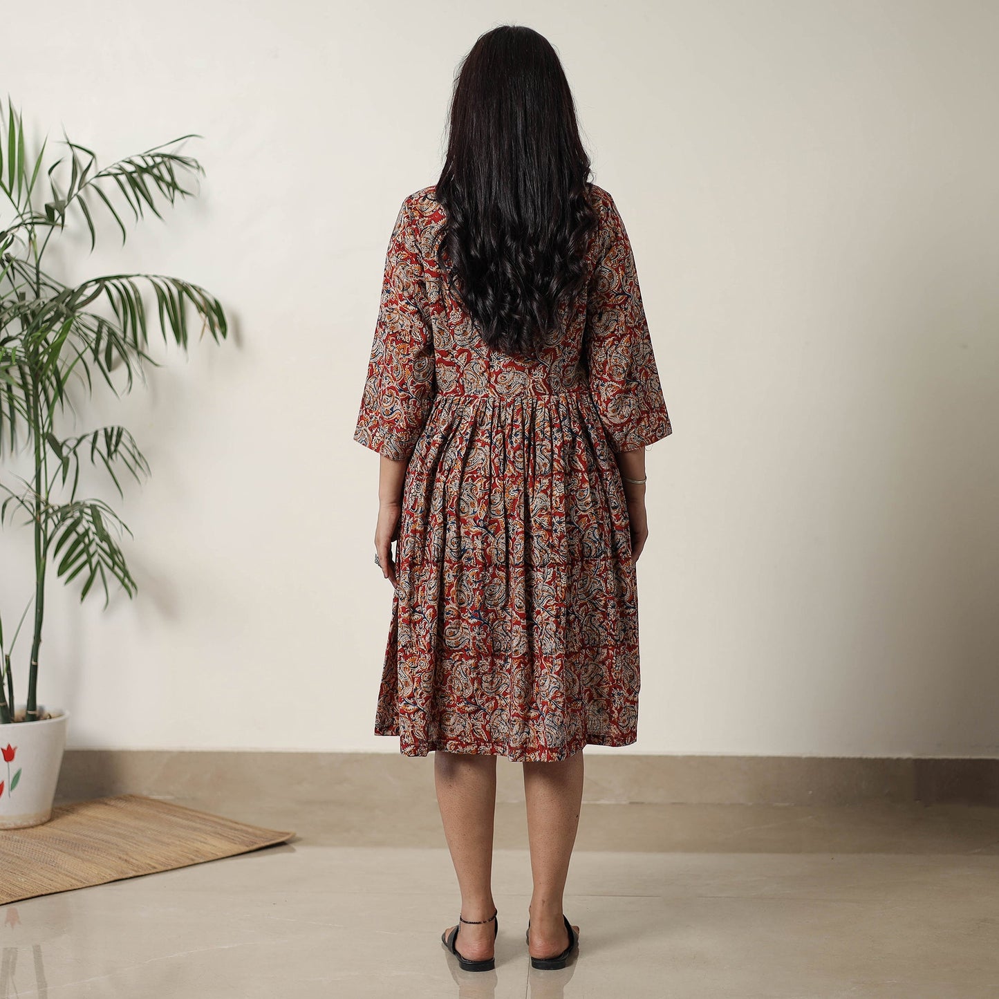 Buy Pedana Kalamkari Block Printed Cotton Flared Dress 02 Online at iTokri.com