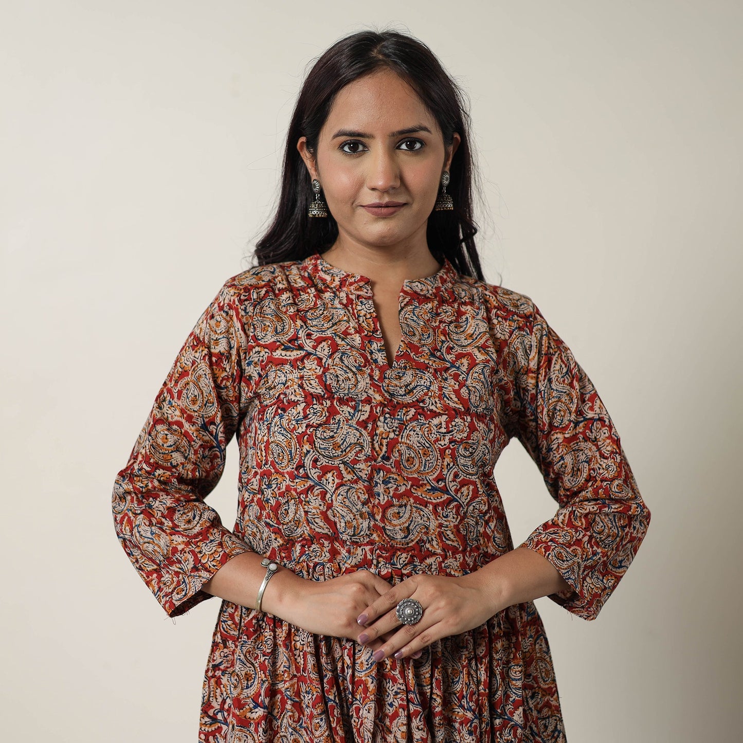 Buy Pedana Kalamkari Block Printed Cotton Flared Dress 02 Online at iTokri.com