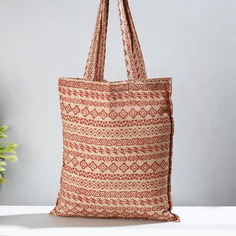 Red Pedana Kalamkari Block Printed Cotton Shopping Bag