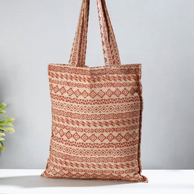 Red Pedana Kalamkari Block Printed Cotton Shopping Bag