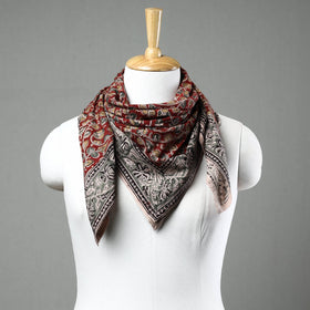 Red Pedana Kalamkari Block Printed Natural Dyed Cotton Scarf
