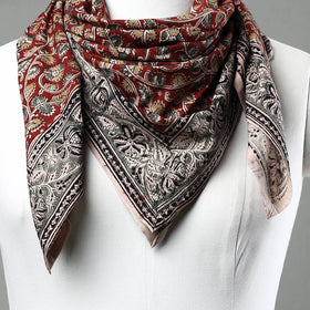 Red Pedana Kalamkari Block Printed Natural Dyed Cotton Scarf