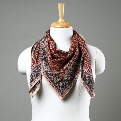 Red Pedana Kalamkari Block Printed Natural Dyed Cotton Scarf