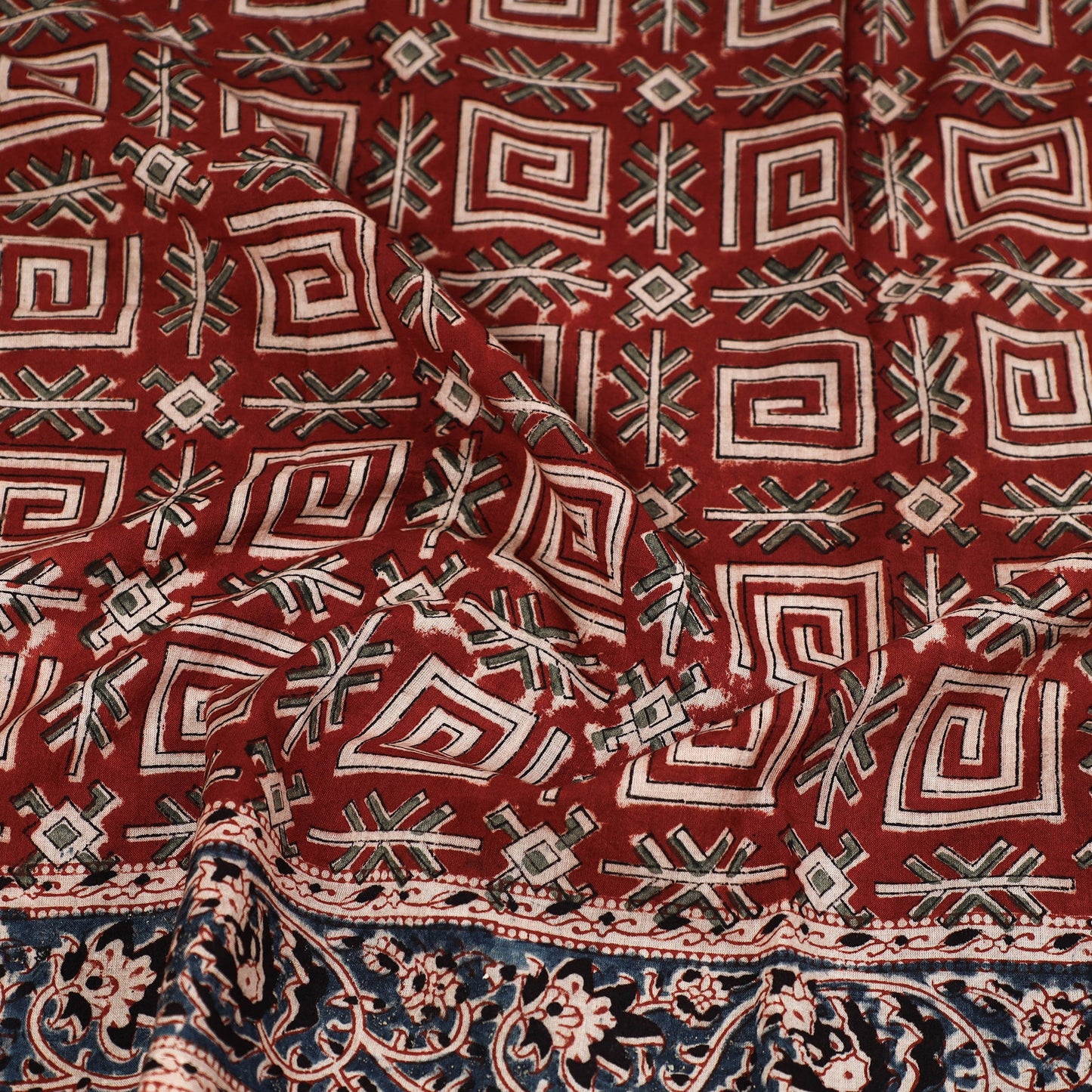 Red Pedana Kalamkari Block Printed Natural Dyed Cotton Scarf