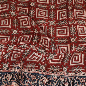 Red Pedana Kalamkari Block Printed Natural Dyed Cotton Scarf