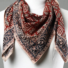 Red Pedana Kalamkari Block Printed Natural Dyed Cotton Scarf