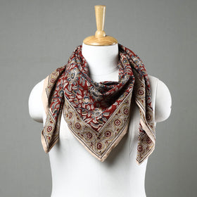 Red Pedana Kalamkari Block Printed Natural Dyed Cotton Scarf
