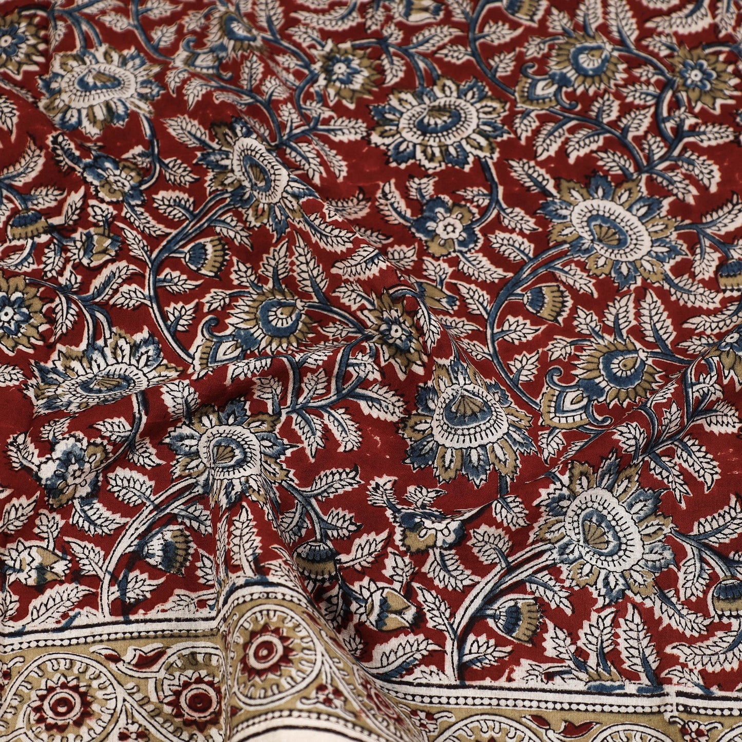 Red Pedana Kalamkari Block Printed Natural Dyed Cotton Scarf