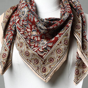 Red Pedana Kalamkari Block Printed Natural Dyed Cotton Scarf
