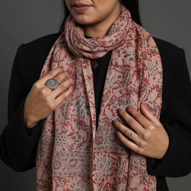 Red Block Print Pedana Kalamkari Wool Stole