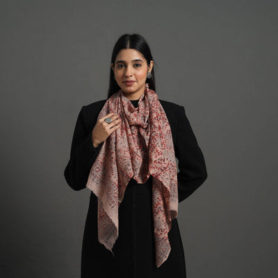Red Block Print Pedana Kalamkari Wool Stole