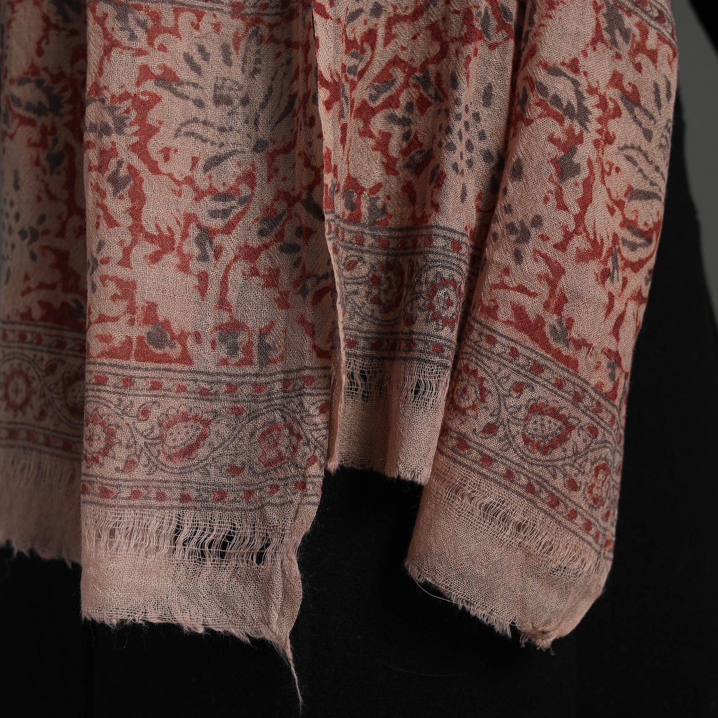 Red Block Print Pedana Kalamkari Wool Stole