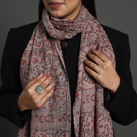 Red Block Print Pedana Kalamkari Wool Stole
