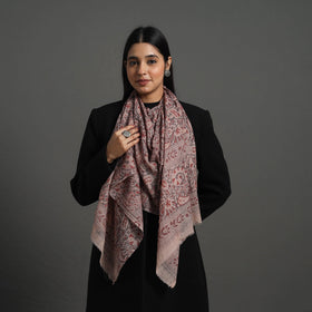 Red Block Print Pedana Kalamkari Wool Stole