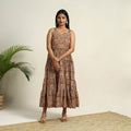 Pedana Block Print Mul Cotton Tiered Red Kalamkari Dress