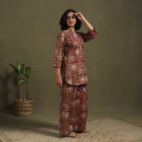 Red Pedana Natural Dyed Block Print Kalamkari Co-ord Set 