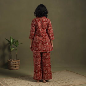 Red Pedana Natural Dyed Block Print Kalamkari Co-ord Set 