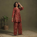 Red Pedana Natural Dyed Block Print Kalamkari Co-ord Set 
