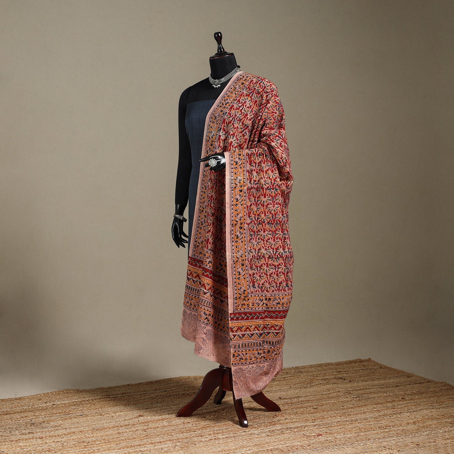 Red - pedana natural dyed cotton kalamkari dupatta 02