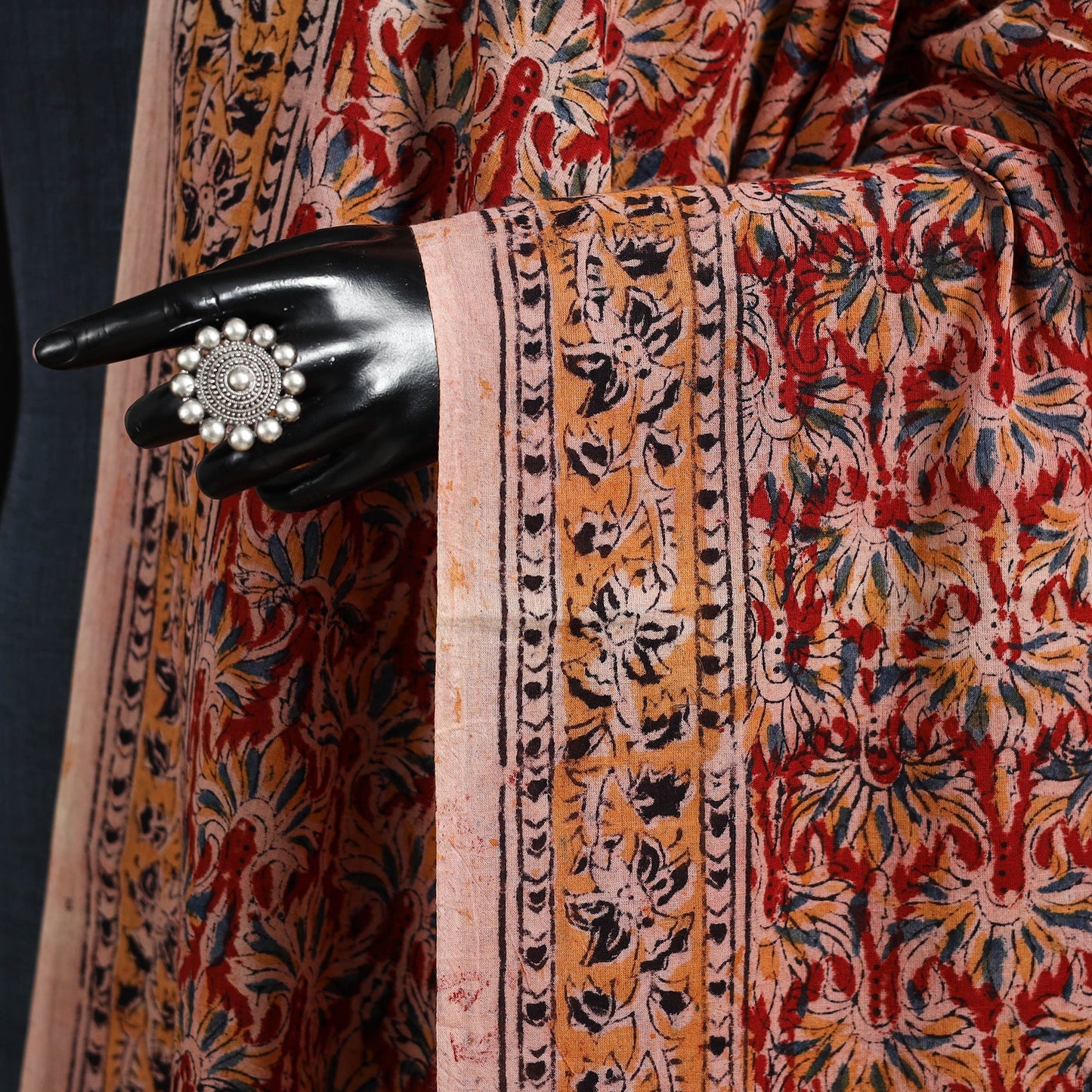 Red - pedana natural dyed cotton kalamkari dupatta 02