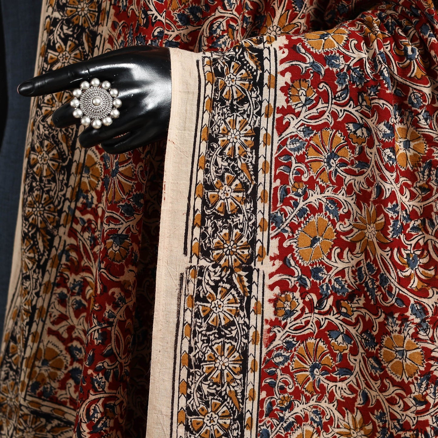 Red - pedana natural dyed cotton kalamkari dupatta 05