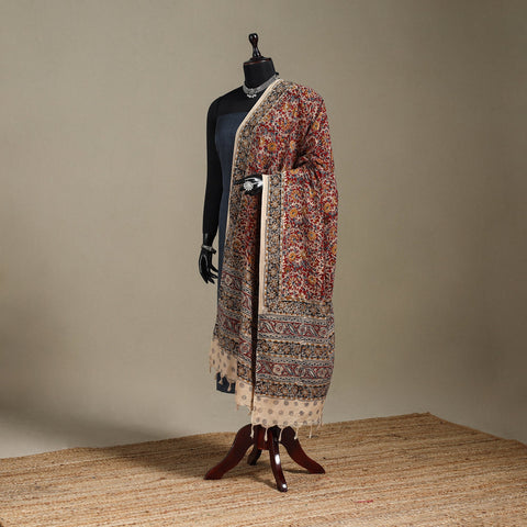Red - pedana natural dyed cotton kalamkari dupatta 05