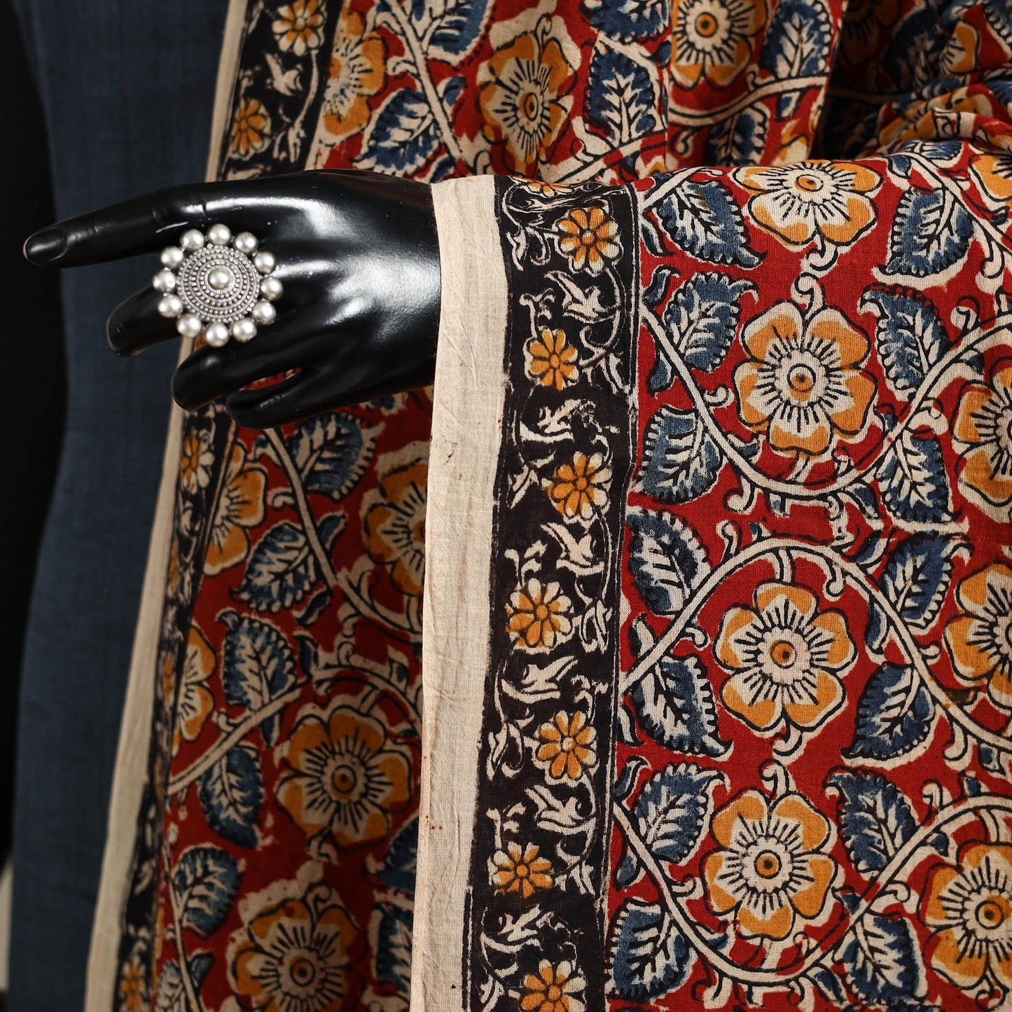 Red - pedana natural dyed cotton kalamkari dupatta 06