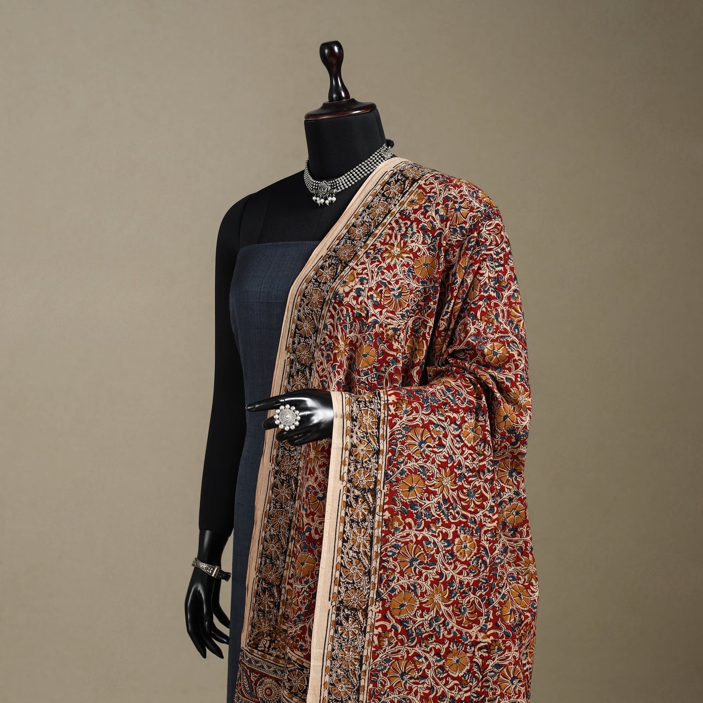 Red - pedana natural dyed cotton kalamkari dupatta 21