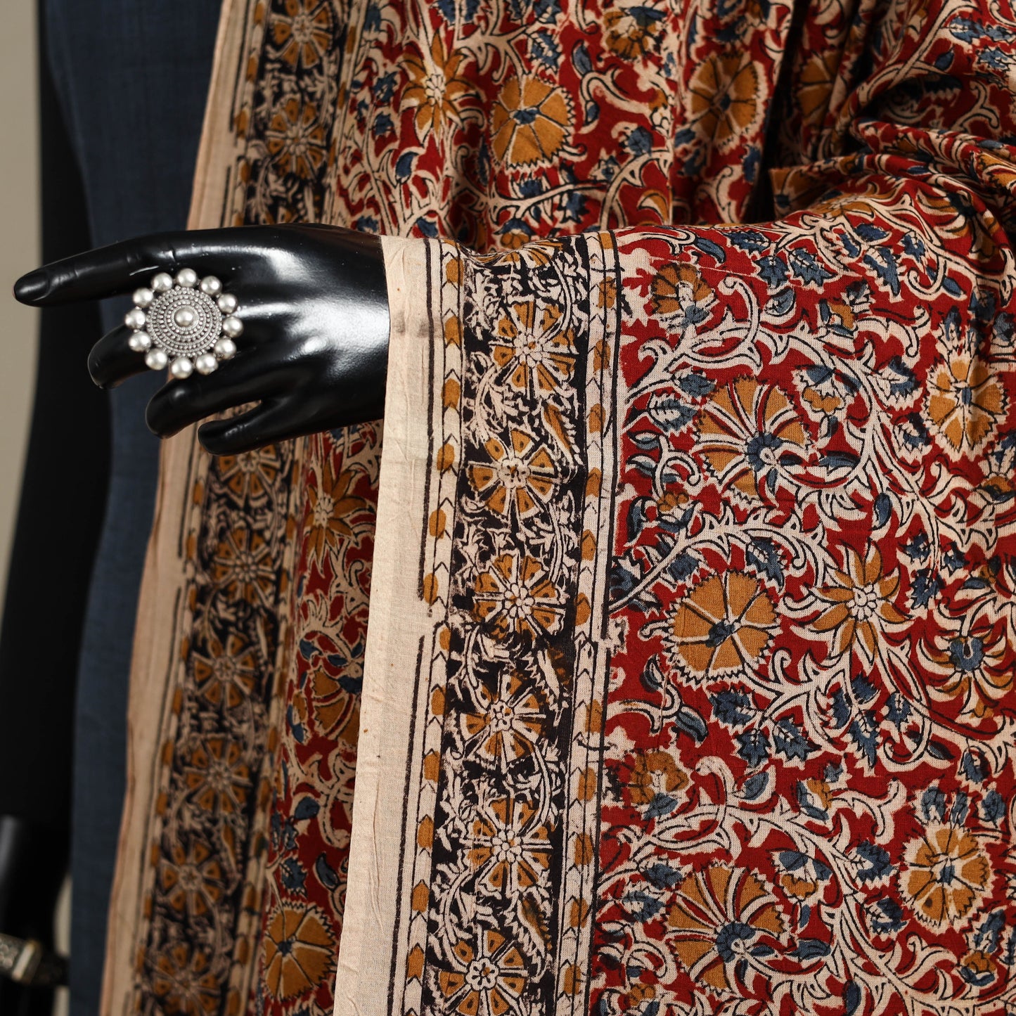 Red - pedana natural dyed cotton kalamkari dupatta 21