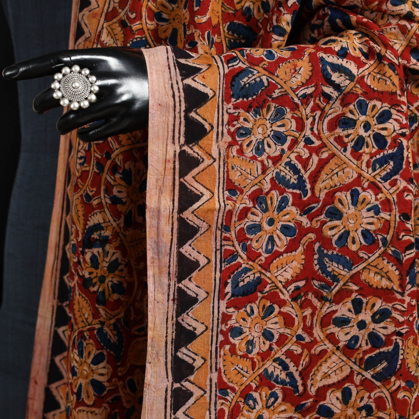 Red - pedana natural dyed cotton kalamkari dupatta 22