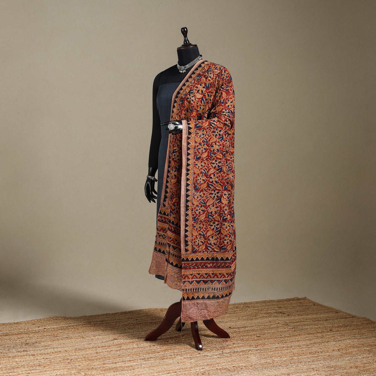 Red - pedana natural dyed cotton kalamkari dupatta 22