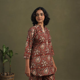 Red Pedana Natural Dyed Block Print Kalamkari Co-ord Set 