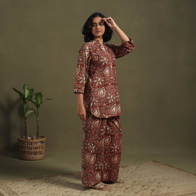 Red Pedana Natural Dyed Block Print Kalamkari Co-ord Set 