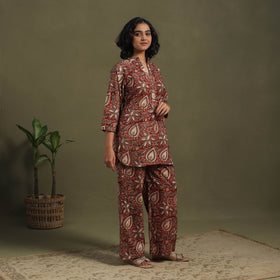 Red Pedana Natural Dyed Block Print Kalamkari Co-ord Set 