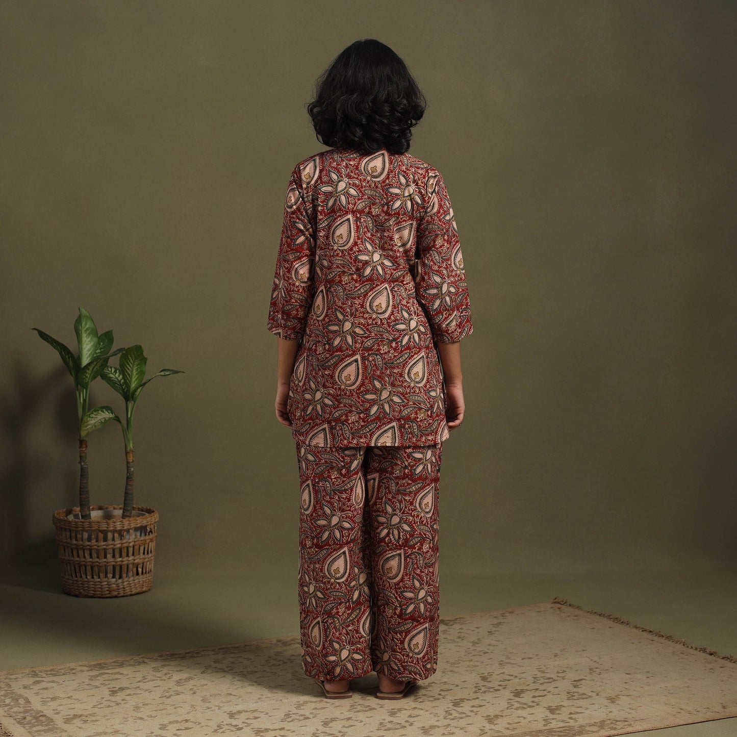 Red Pedana Natural Dyed Block Print Kalamkari Co-ord Set 