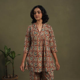 Red Pedana Natural Dyed Block Print Kalamkari Co-ord Set 