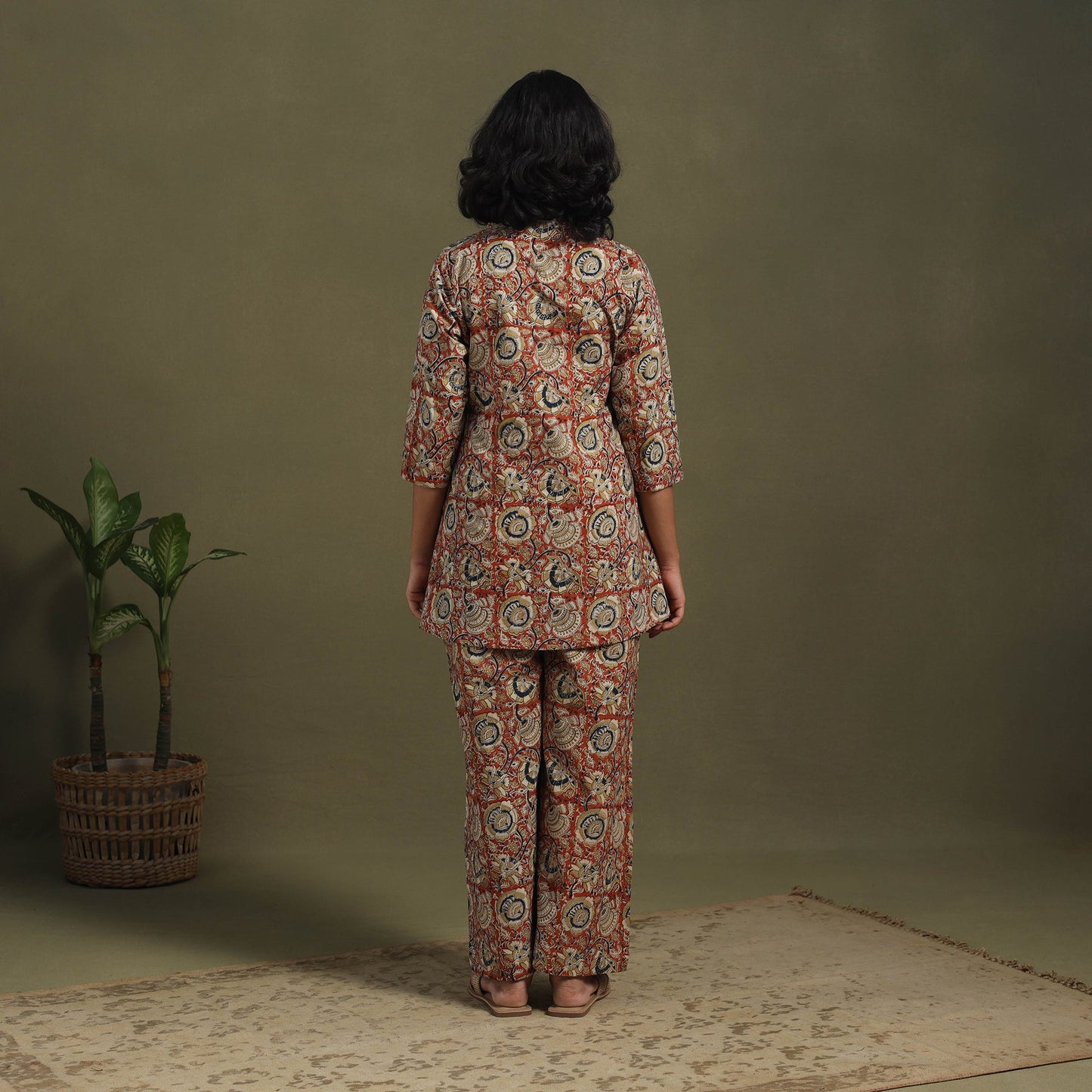 Red Pedana Natural Dyed Block Print Kalamkari Co-ord Set 