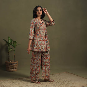 Red Pedana Natural Dyed Block Print Kalamkari Co-ord Set 
