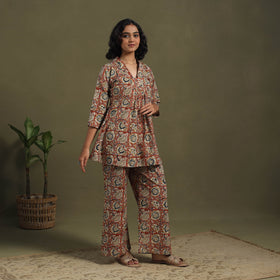 Red Pedana Natural Dyed Block Print Kalamkari Co-ord Set 