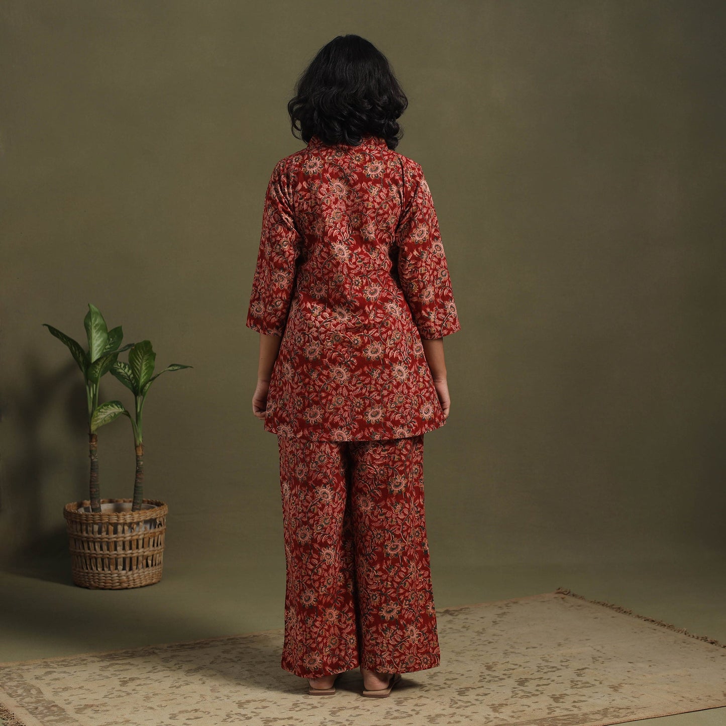 Red Pedana Natural Dyed Block Print Kalamkari Co-ord Set 