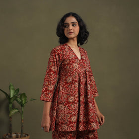 Red Pedana Natural Dyed Block Print Kalamkari Co-ord Set 