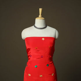 Phulkari hand embroidered crepe silk 3pc unstitched dress