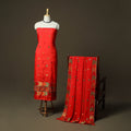 Phulkari hand embroidered crepe silk 3pc unstitched dress