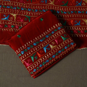 Phulkari hand embroidered crepe silk 3pc unstitched dress