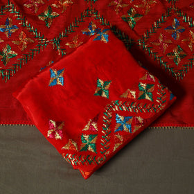 Phulkari hand embroidered crepe silk 3pc unstitched dress